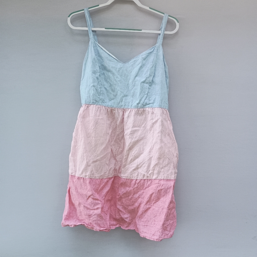 Cynthia Rowley 100% linen pink blue sundress size 12